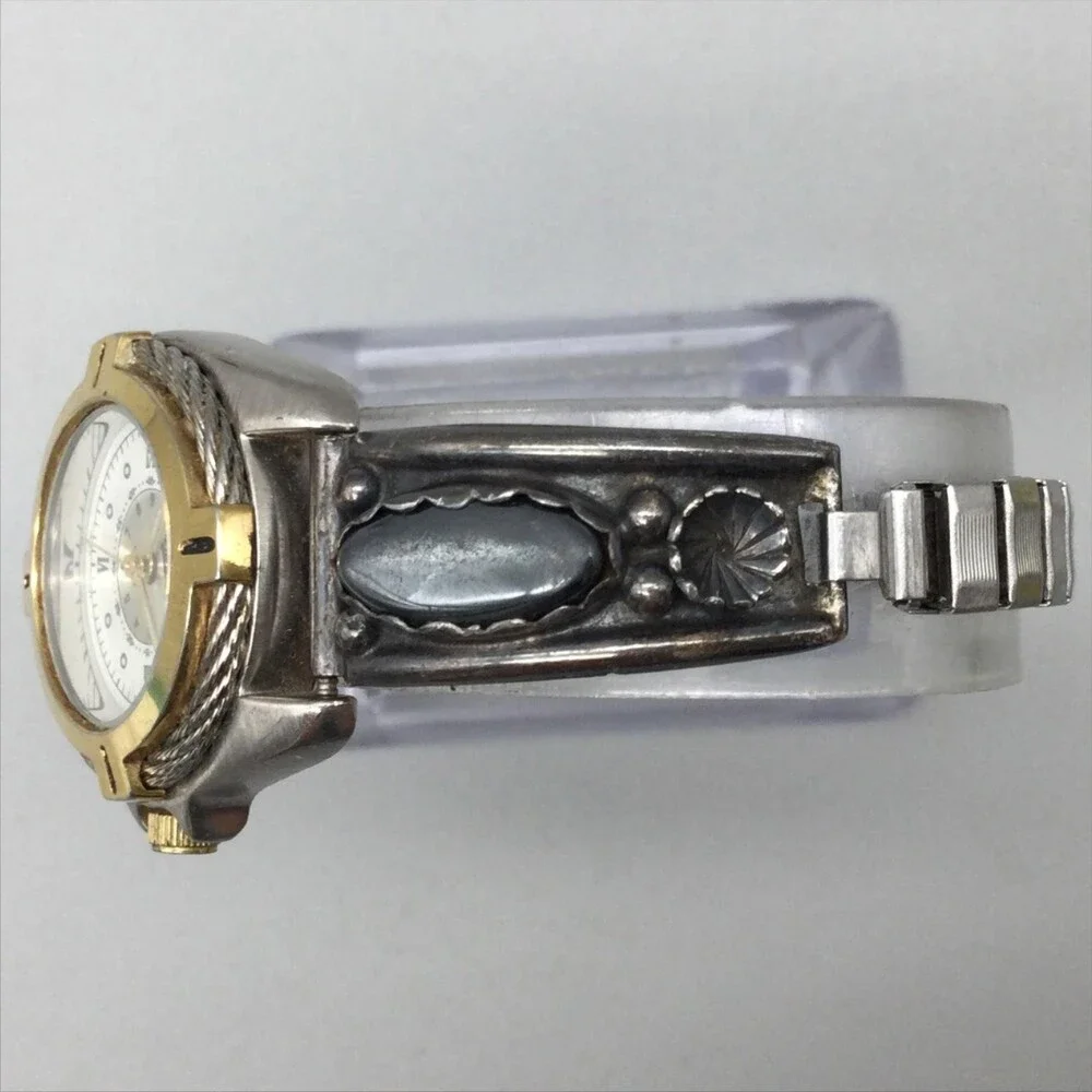 Merona Womens Watch 26mm Native American Signed Tips Sterling Black Inlay